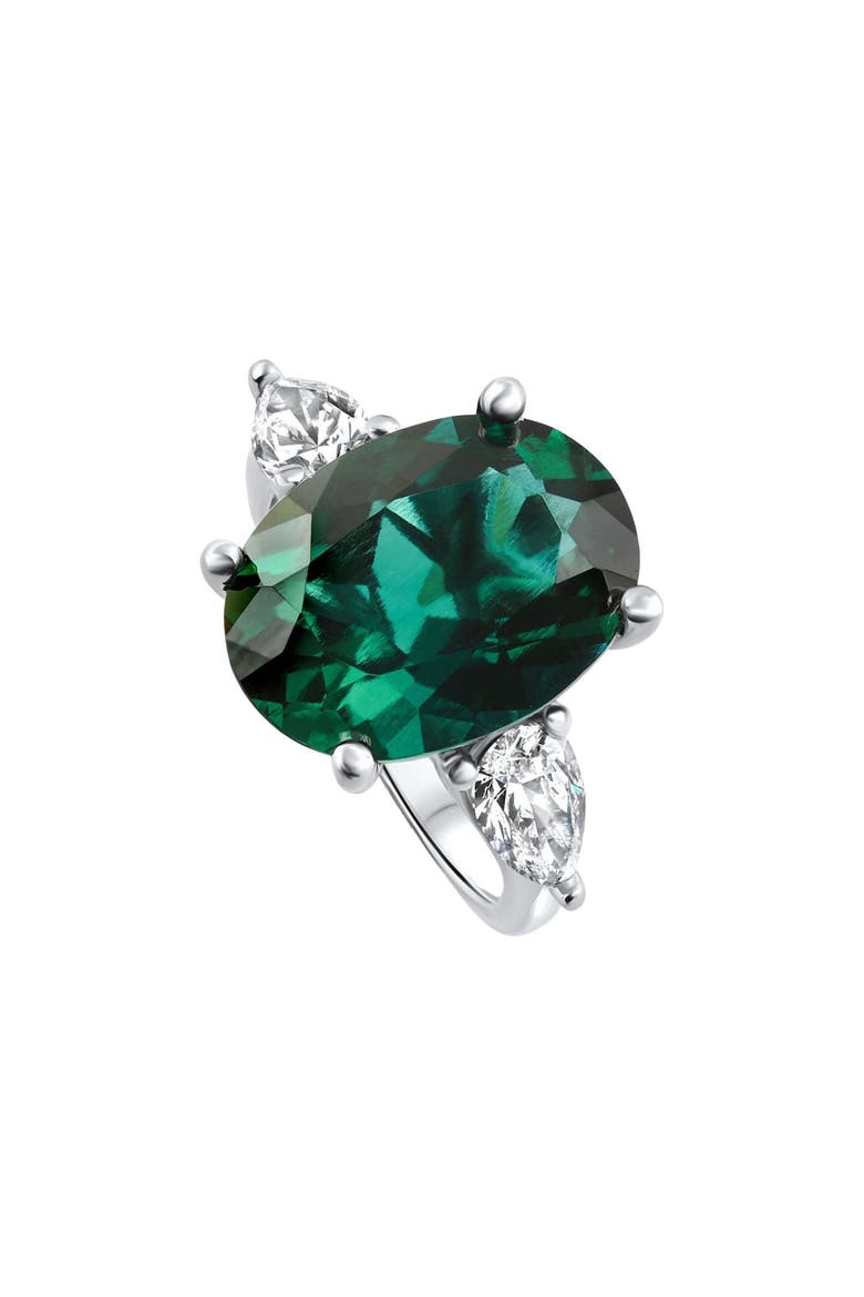 16x12mm Emerald & 1Ct Pear Shape Diamond Ring 14k Gold Lab Grown, Main, color, 14k White Gold