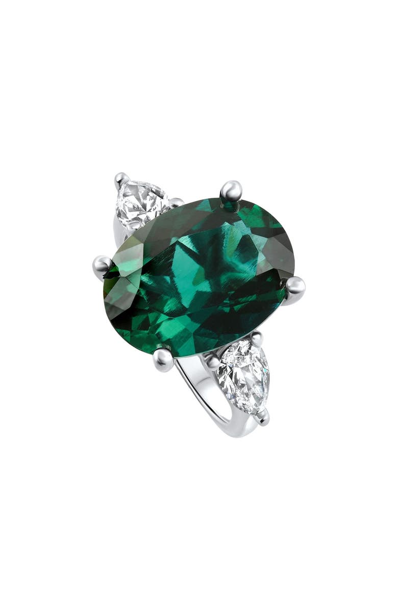 Bliss Diamond 16x12mm Emerald & 1Ct Pear Shape Diamond Ring 14k Gold Lab Grown, Main, color, 14K White Gold