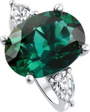 Bliss Diamond 16x12mm Emerald & 1Ct Pear Shape Diamond Ring 14k Gold Lab Grown