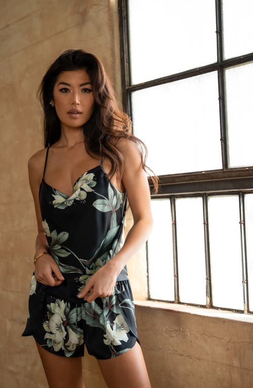 Midnight Bakery Satin Camisole & Tap Shorts Pajamas In Black