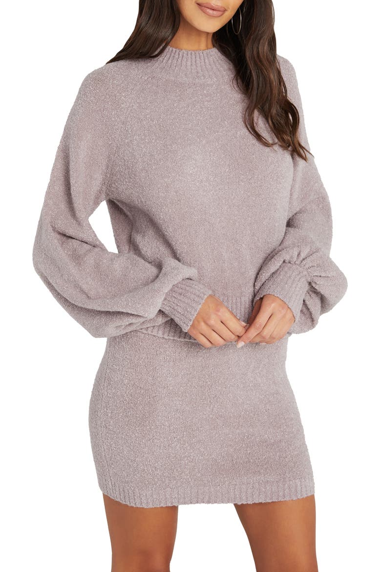 Mock Neck Balloon Sleeve Crop Sweater, Main, color, WARM GREY