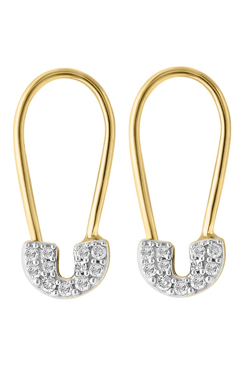 14k Gold Plated Diamond Safety Pin Drop Earrings, Alternate, color, GOLD