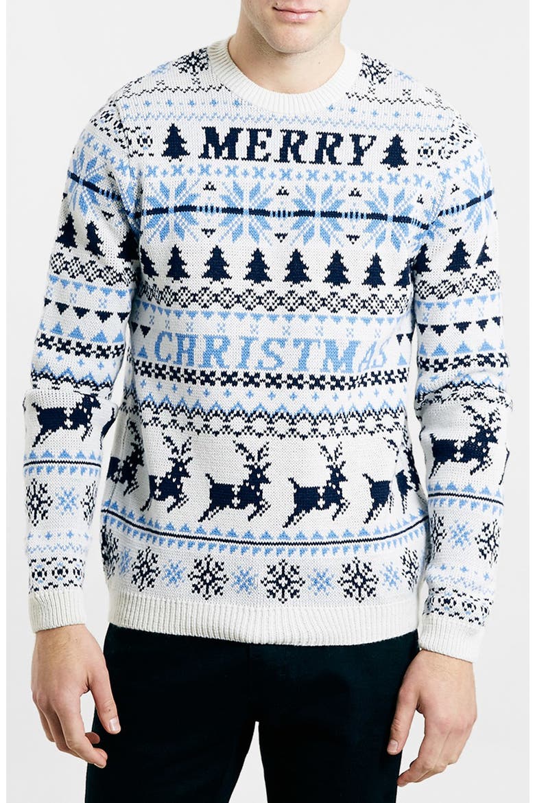 Christmas Pattern Crewneck Sweater, Main, color, OFF WHITE