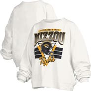 PRESSBOX Women's Pressbox White Missouri Tigers Oversized Janice Retro Waist-Length Pullover Sweatshirt