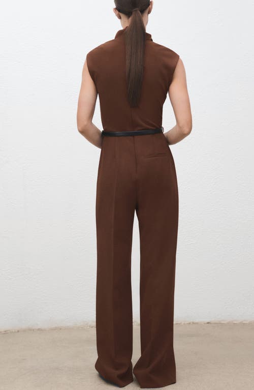 Mango Drape Neck Belted Jumpsuit In Brown