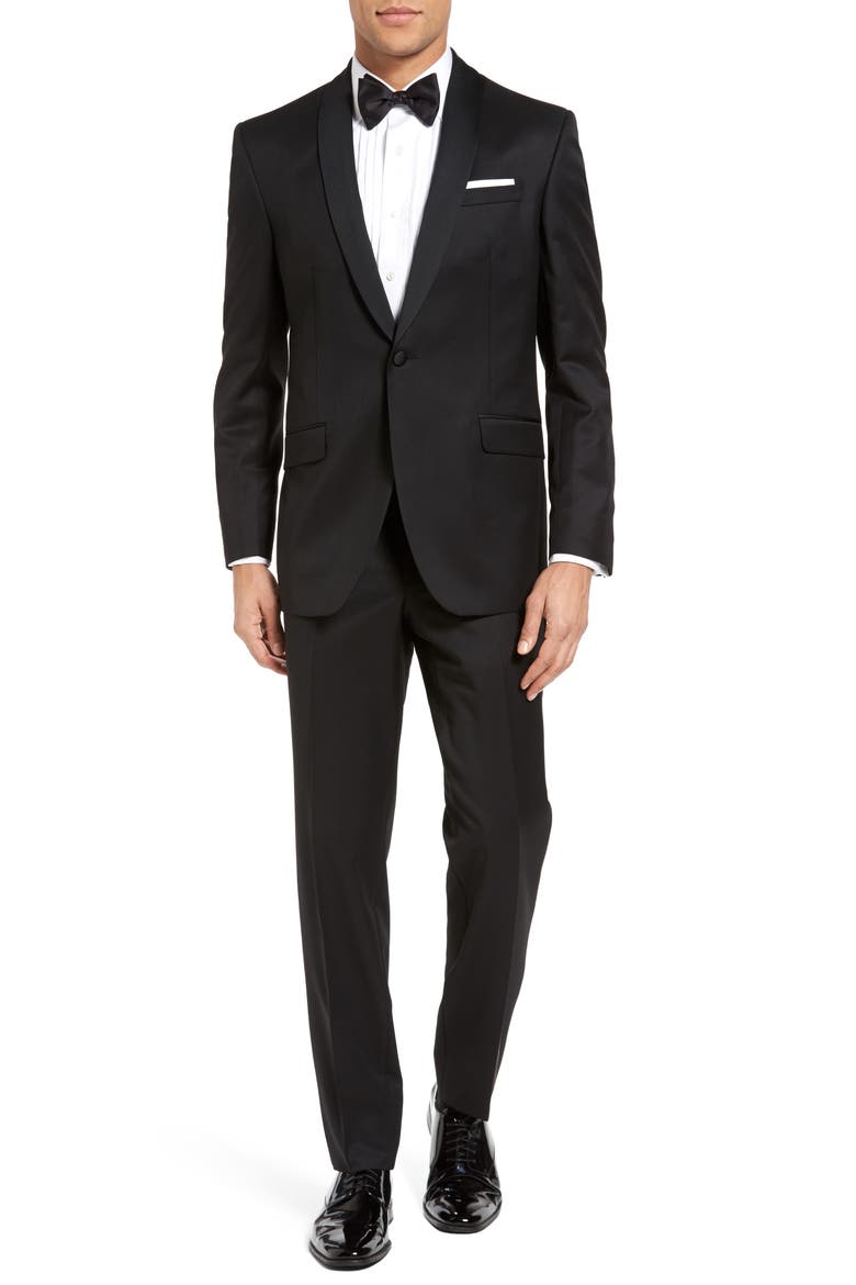 Josh Trim Fit Wool Tuxedo, Main, color, BLACK