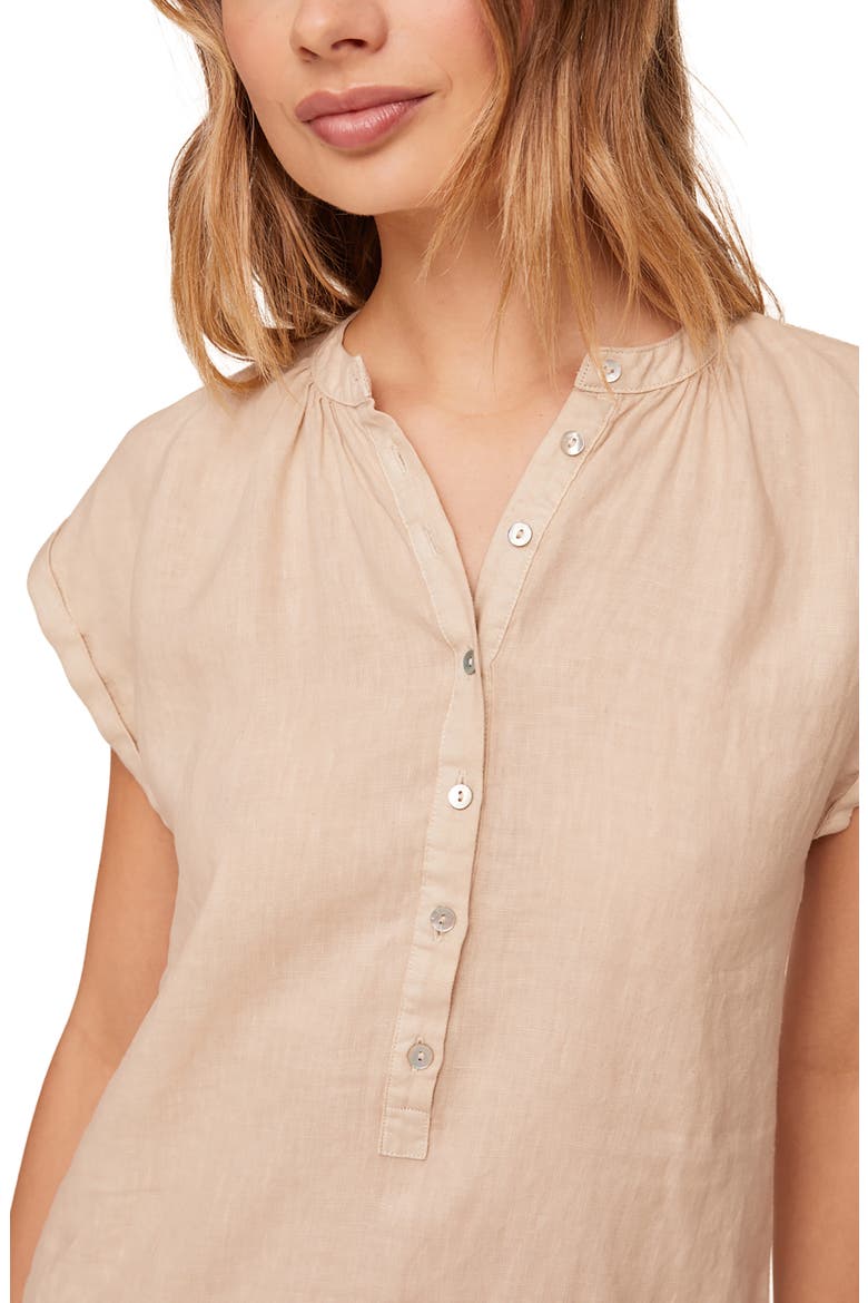 Cap Sleeve Linen Henley Minidress, Alternate, color, LINEN SAND