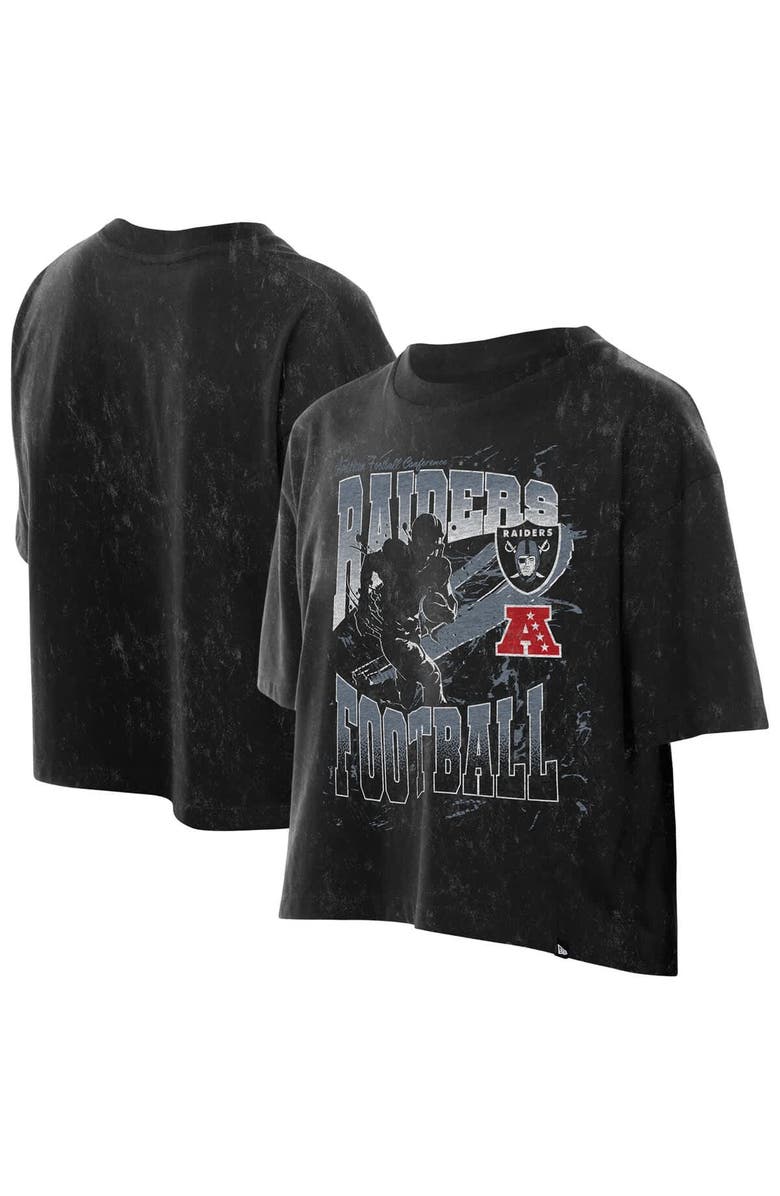 New Era Women's New Era Black Las Vegas Raiders Cropped Boxy Sport Classics Mineral Wash T-Shirt, Main, color, Black