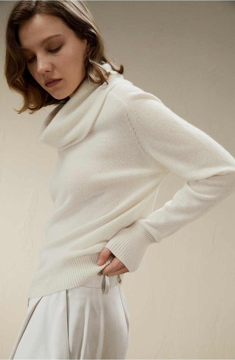 Lilysilk Cashmere Cowl Neck Sweater, Alternate, color, White