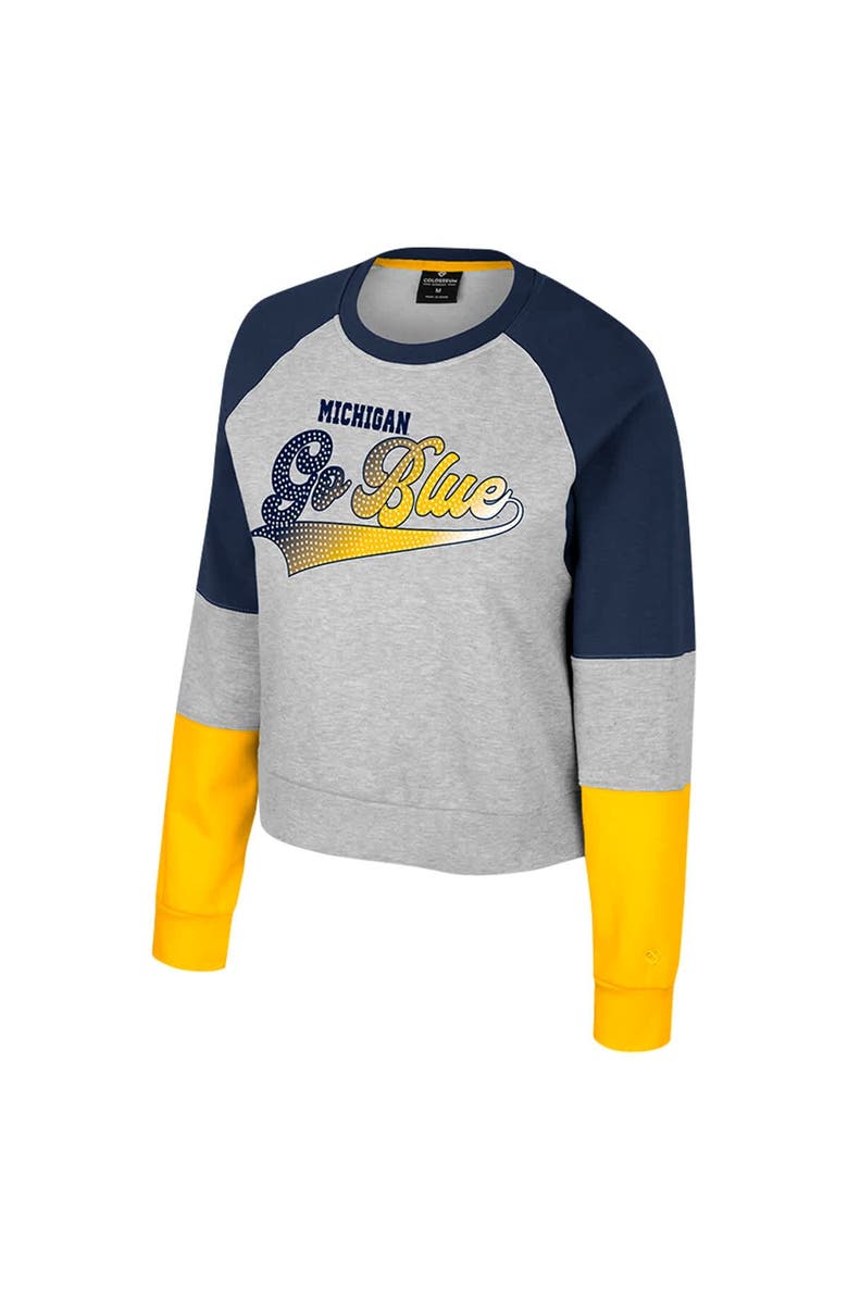 COLOSSEUM Girls Youth Colosseum Heather Gray Michigan Wolverines Katinka Rhinestone Pullover Sweatshirt, Alternate, color, Heather Gray