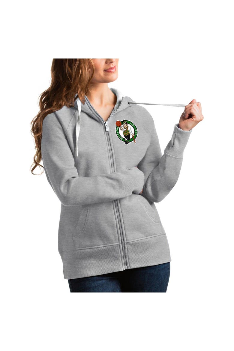 Women's Antigua Heathered Gray Boston Celtics Victory Full-Zip Hoodie, Main, color, Heather Gray