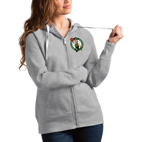 Women's Antigua Heathered Gray Boston Celtics Victory Full-Zip Hoodie