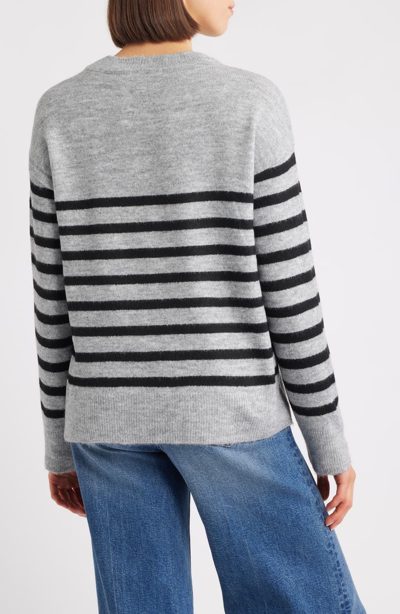Liverpool Los Angeles Stripe Drop Shoulder Sweater, Alternate, color, Light Grey/ Charcoal Stripe