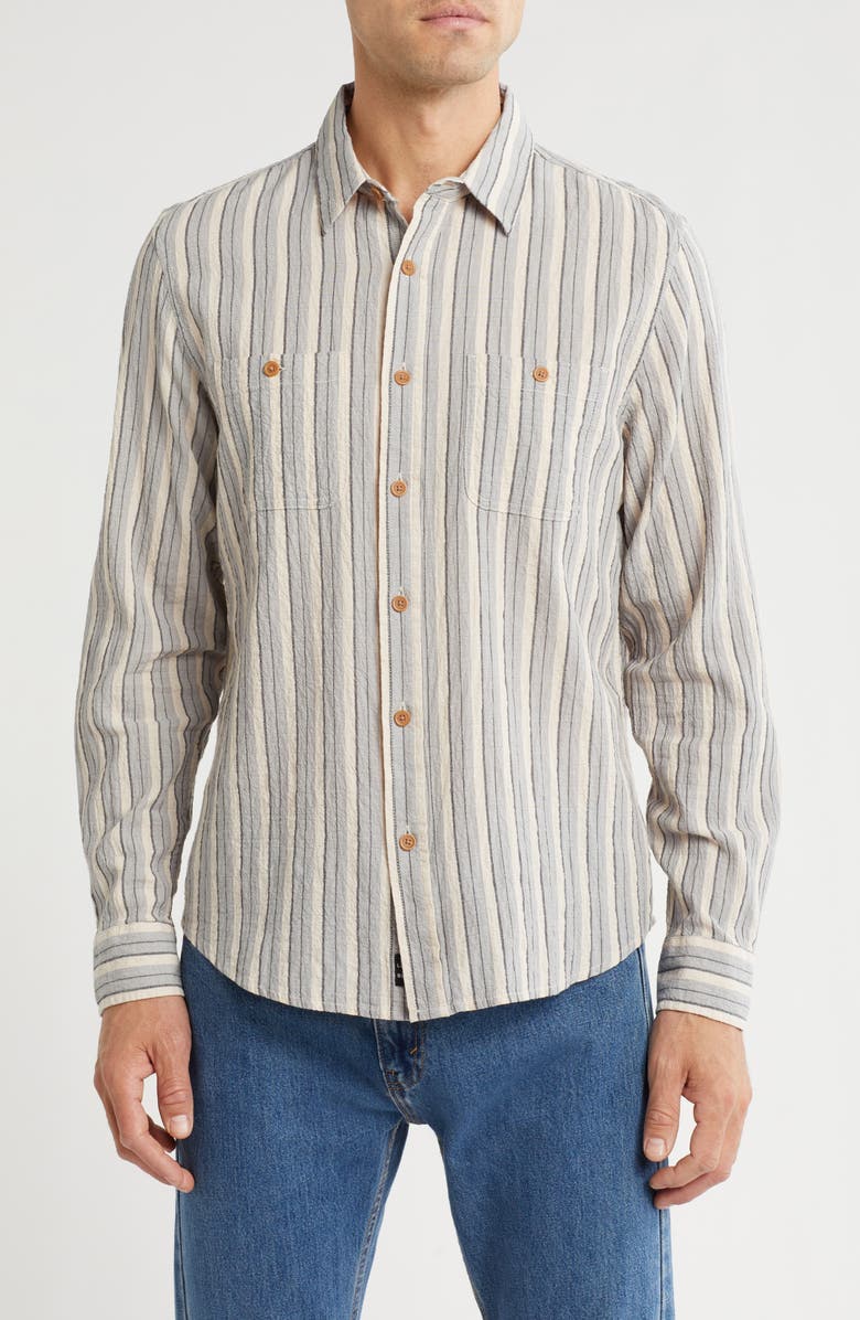 Lucky Brand Mason Long Sleeve Stretch Cotton Button-Up Work Shirt, Main, color, Blue/ Natural Stripe