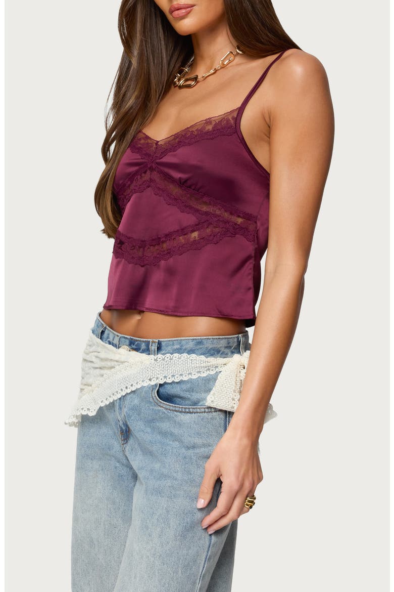 Tamar Satin Camisole Crop Top, Alternate, color, BURGUNDY