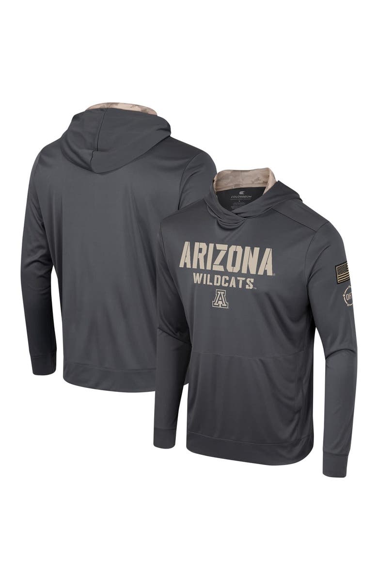 COLOSSEUM Men's Colosseum Charcoal Arizona Wildcats OHT Military Appreciation Long Sleeve Hoodie T-Shirt, Alternate, color, 
