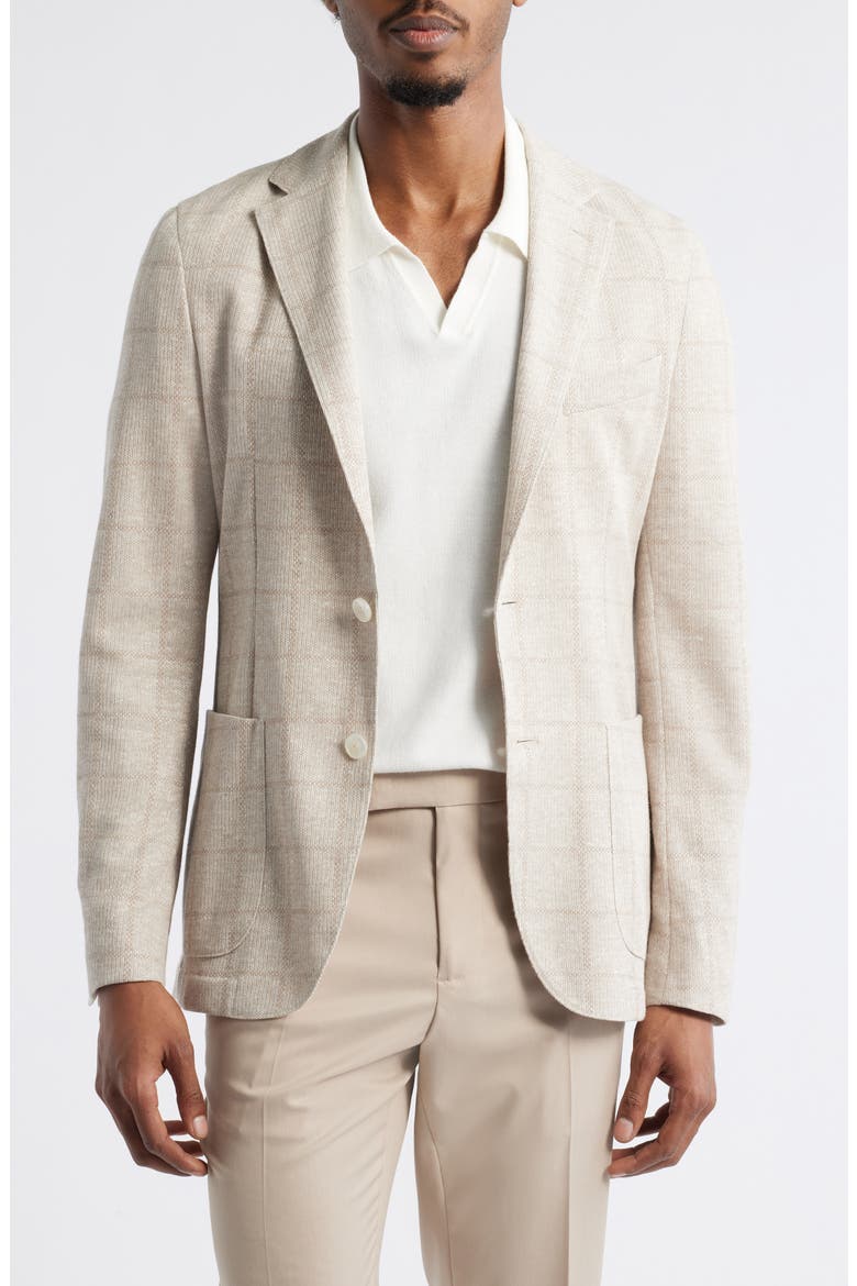 Hanry Slim Fit Windowpane Check Linen & Cotton Blend Knit Sport Coat, Main, color, OPEN WHITE