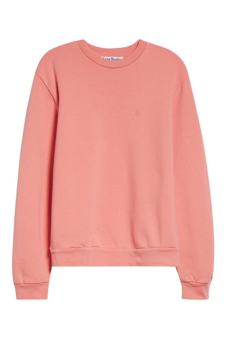 Embroidered Face Patch Fleece Sweatshirt, Alternate, color, TANGO PINK