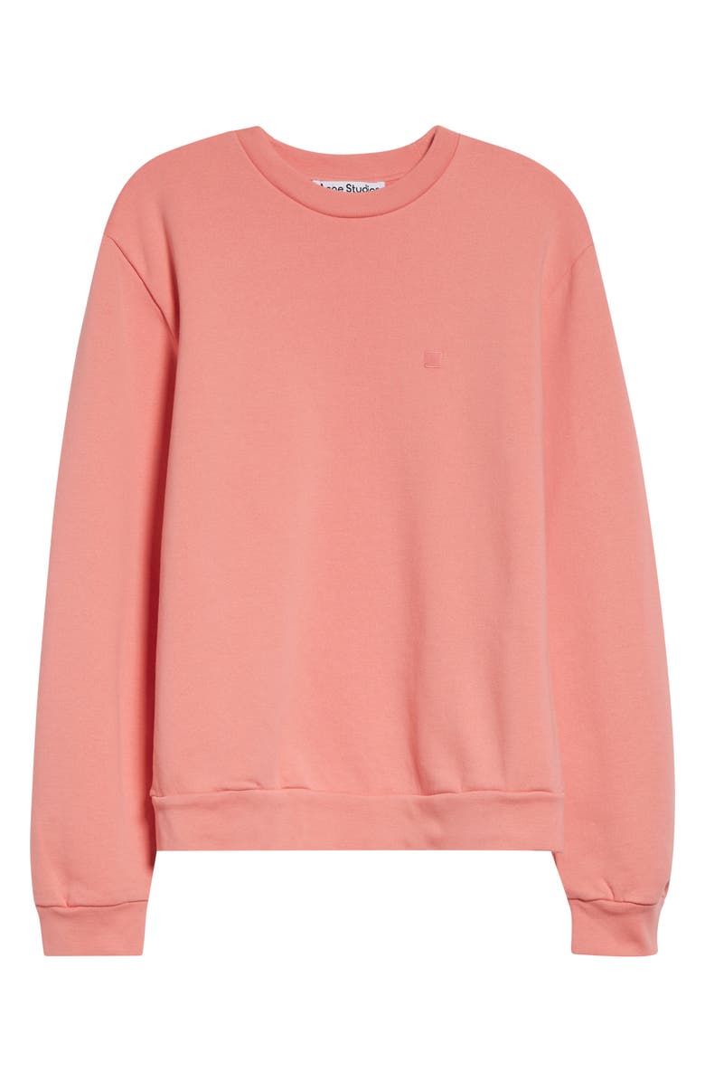 Acne Studios Embroidered Face Patch Fleece Sweatshirt, Alternate, color, Tango Pink