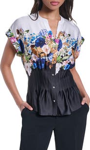 KARL LAGERFELD PARIS Floral Pleated Top
