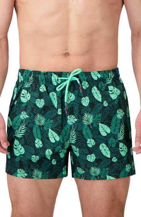 Leaf Print Swim Trunks