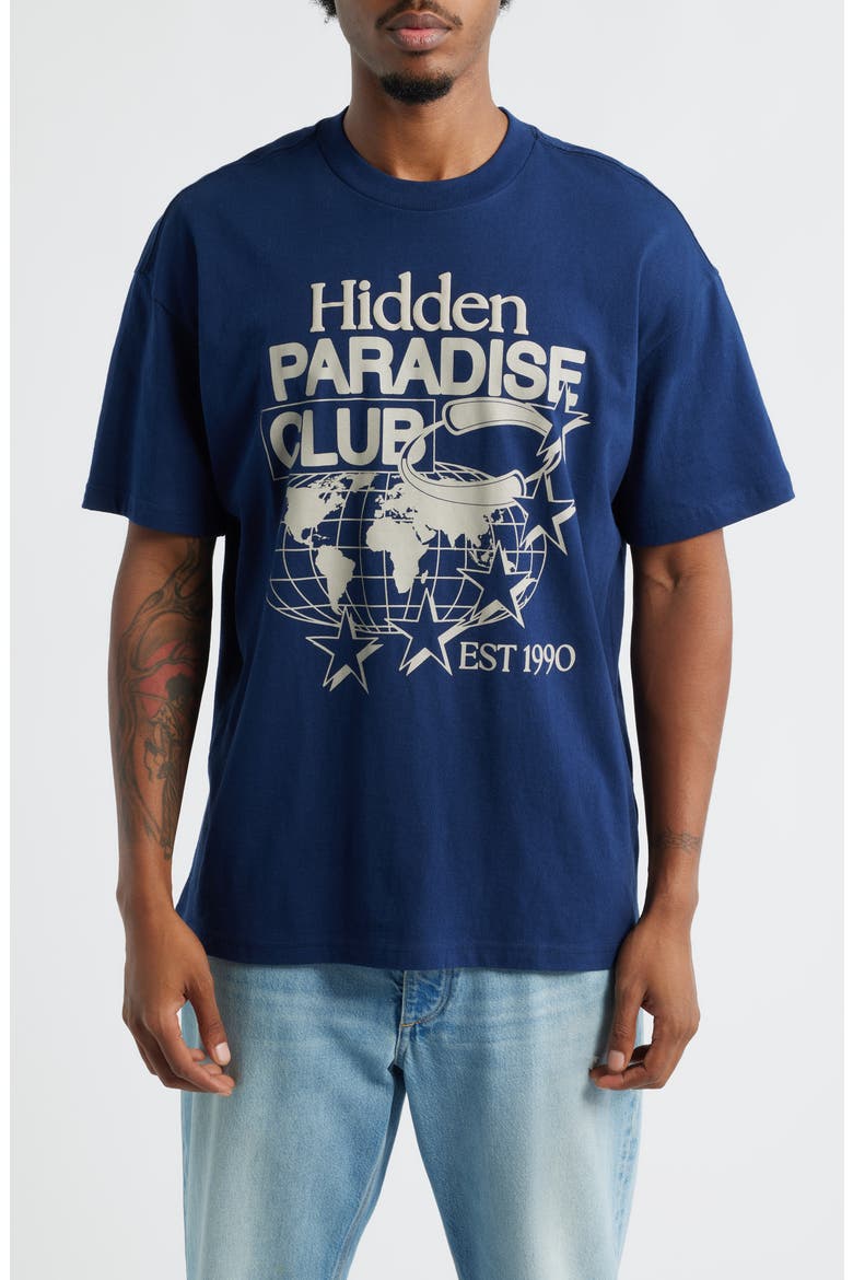 Hidden Paradise Cotton Graphic T-Shirt, Main, color, NAVY