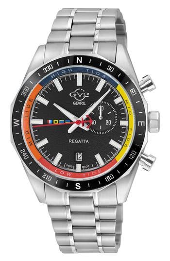 Gv2 Regatta Stainless Steel Swiss Quartz Bracelet Watch, 42mm In Black/stainless Steel