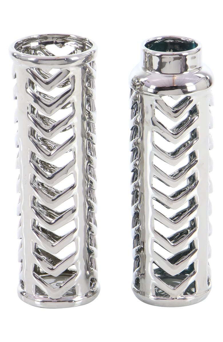 VIVIAN LUNE HOME Silver Ceramic Vase with Chevron Patterns - Set of 2, Alternate, color, 