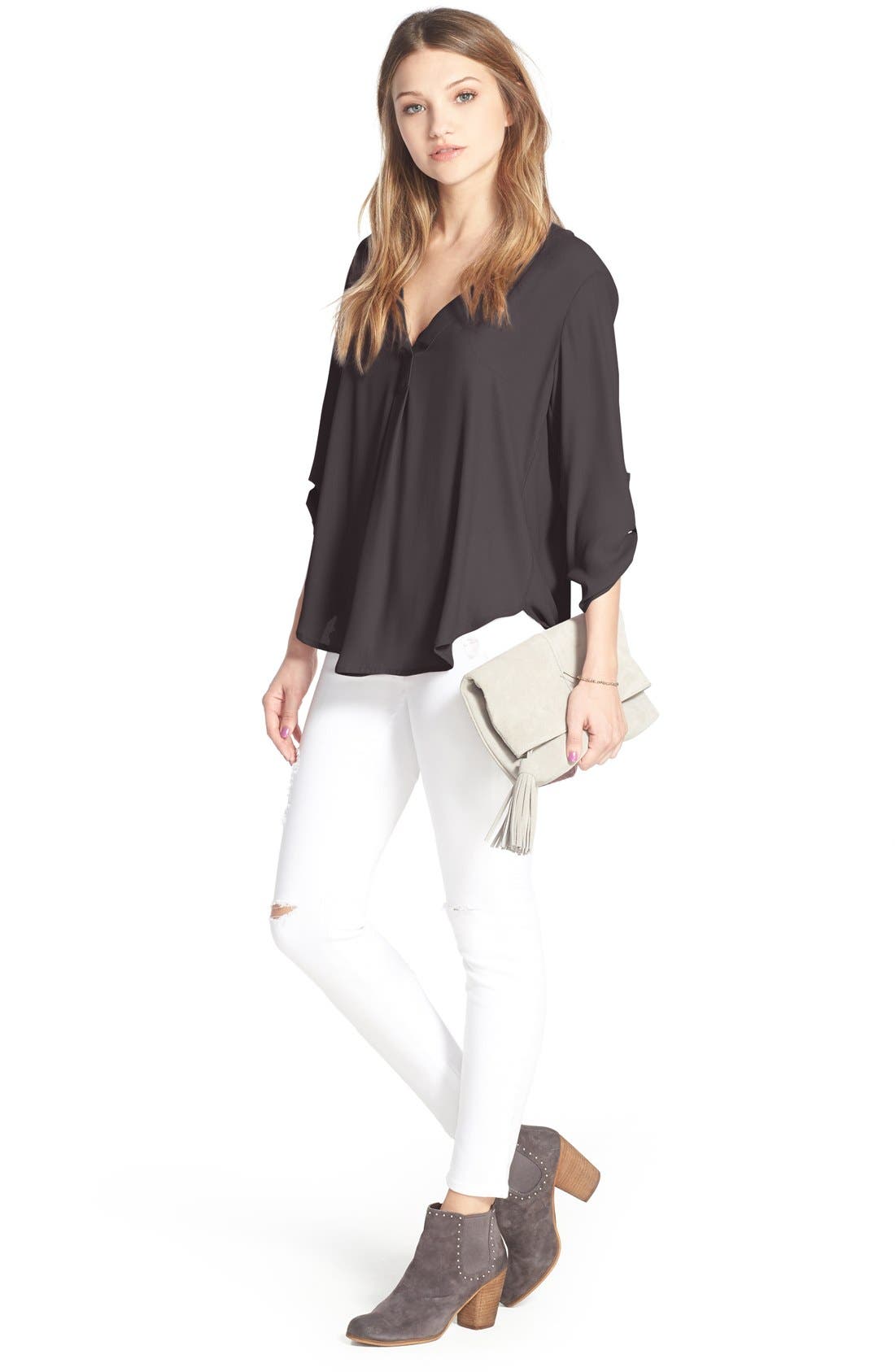 Suede Clutch, Main, color, GREY