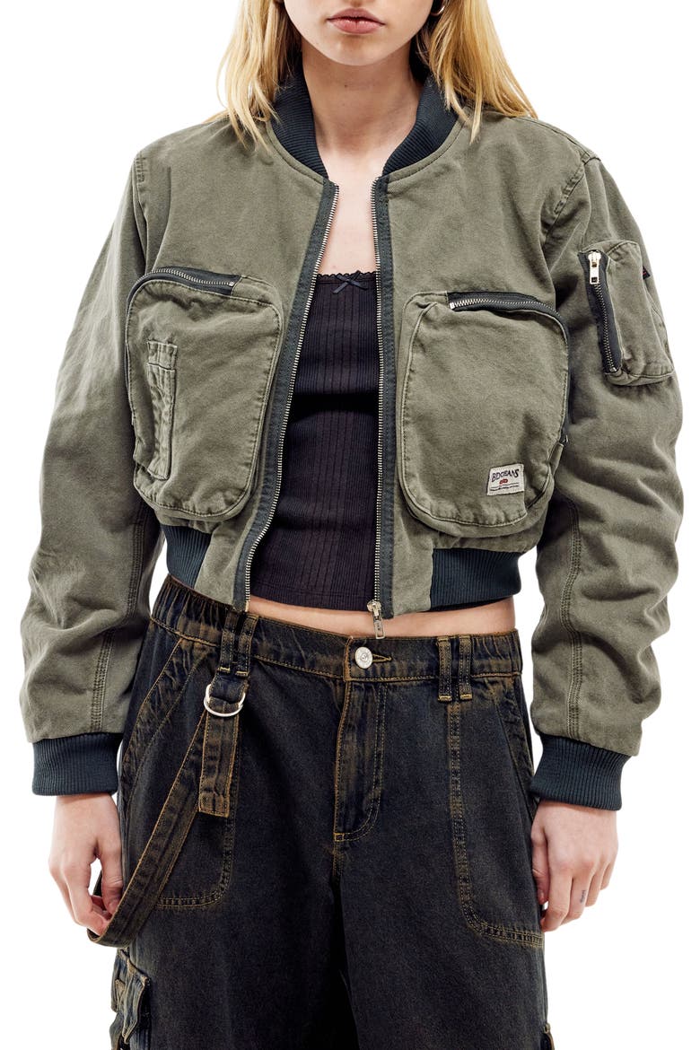 Zip Pocket Canvas Bomber Jacket, Main, color, KHAKI