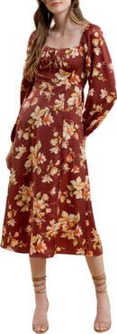 Blu Pepper Floral Long Sleeve Midi Dress