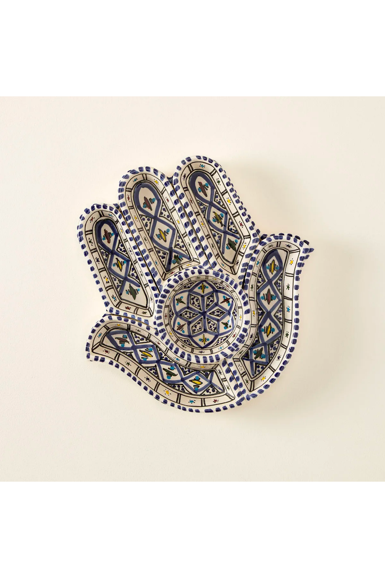 Hamsa Mezze Server by Kamsah, Alternate, color, Blue Hand-Painted