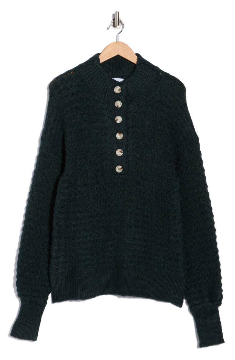 FRNCH Rym Half Button Sweater, Alternate, color, Vert Foret