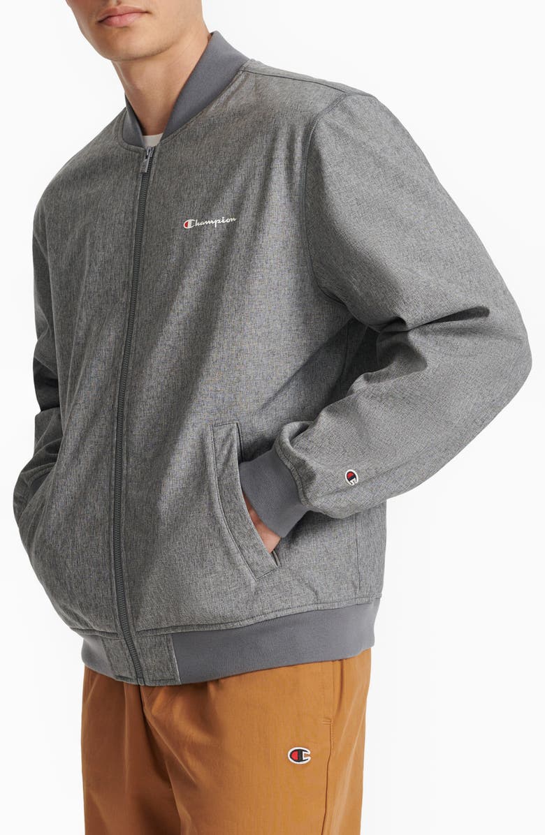 Champion Softshell Varsity Bomber Jacket, Alternate, color, Heather Grey