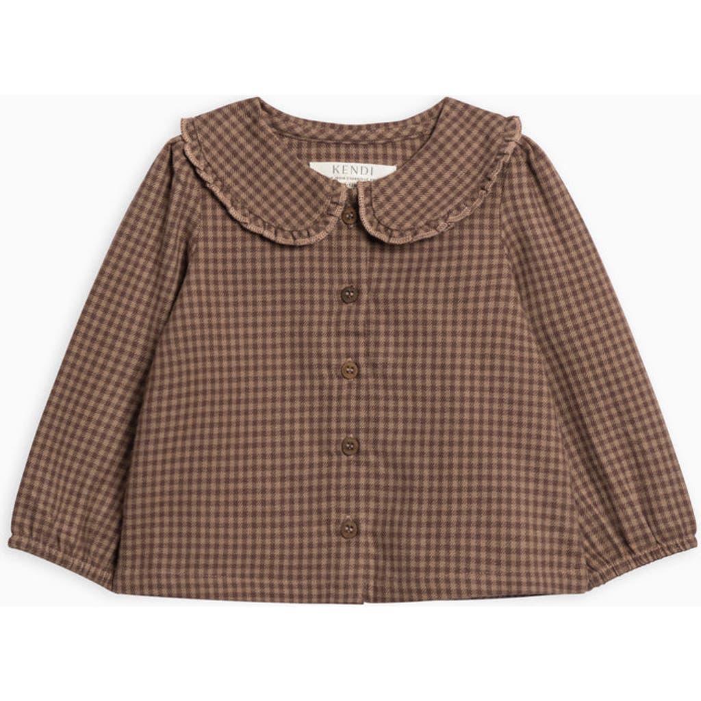 Kendi Yael Flannel Ruffle Collared Shirt In Brown