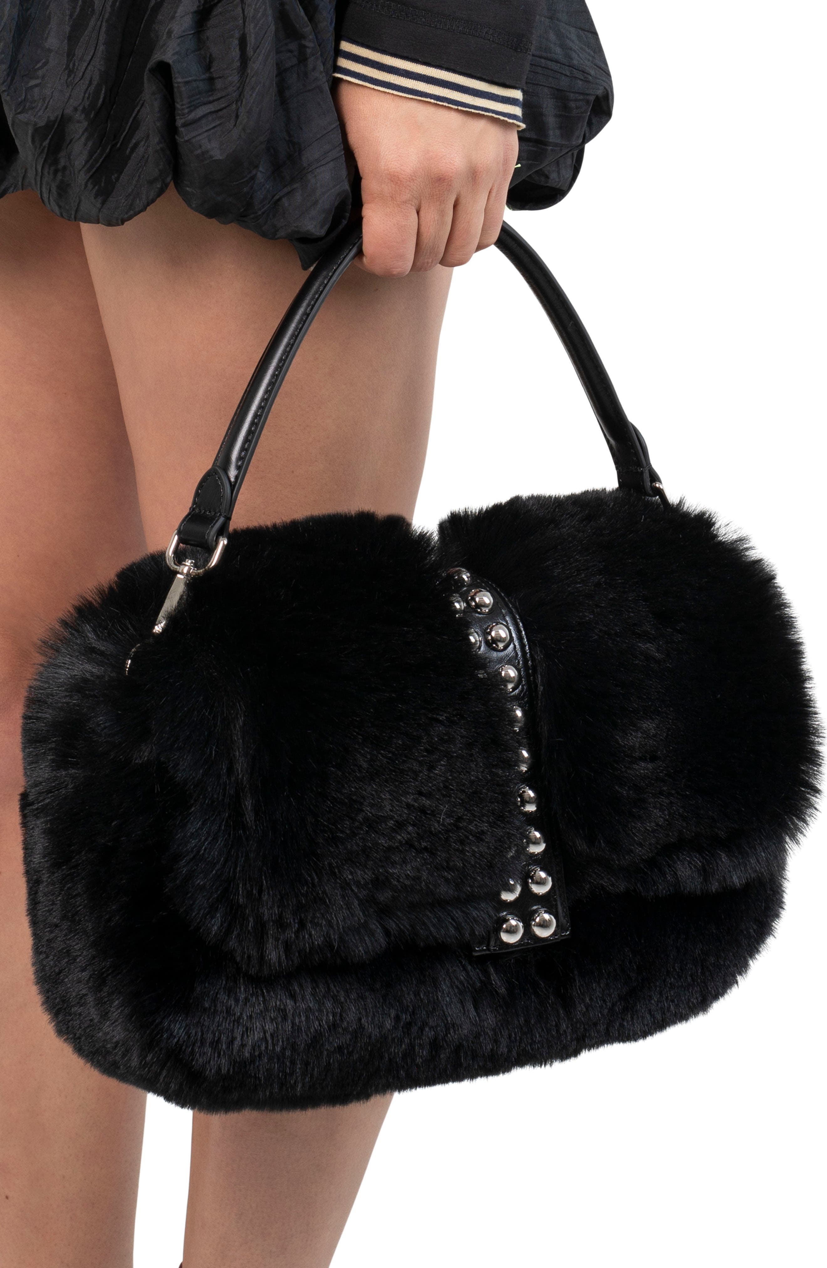 Jeffrey Campbell Furreal Faux Fur Handbag, Alternate, color, Black