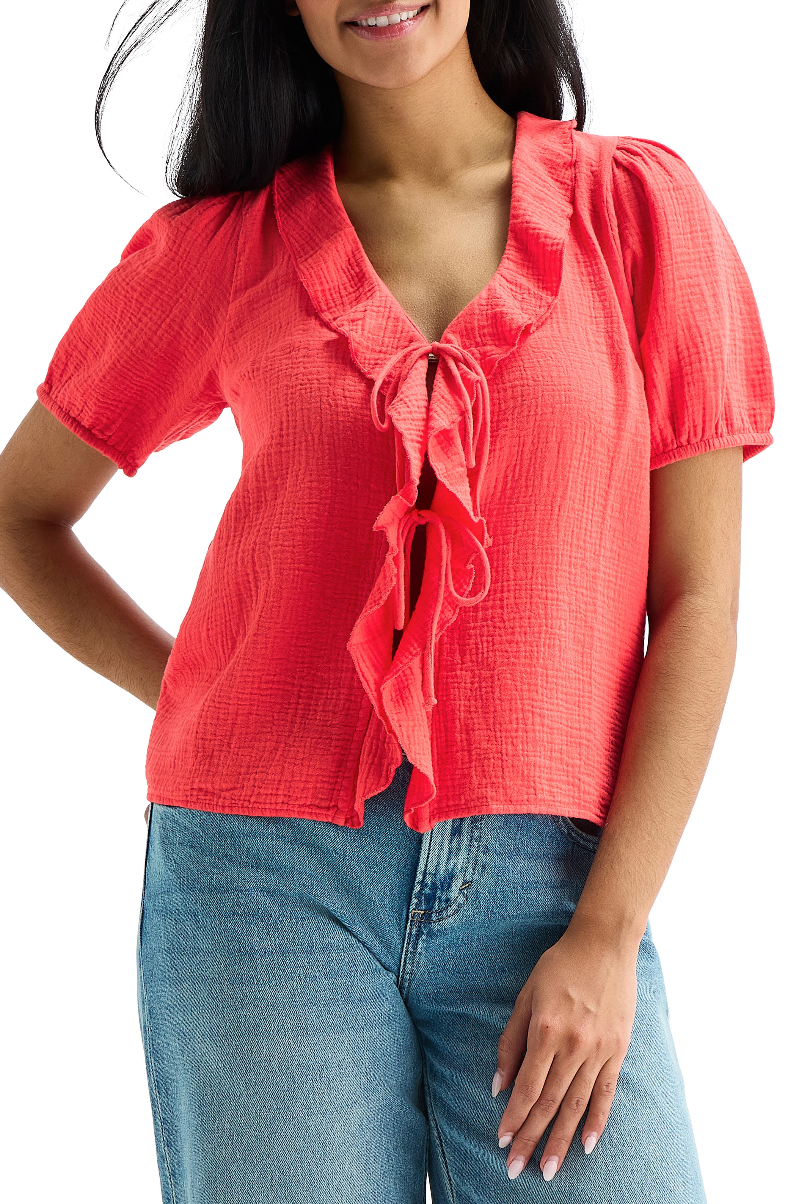 Lucky Brand Ruffle Tie Front Cotton Top