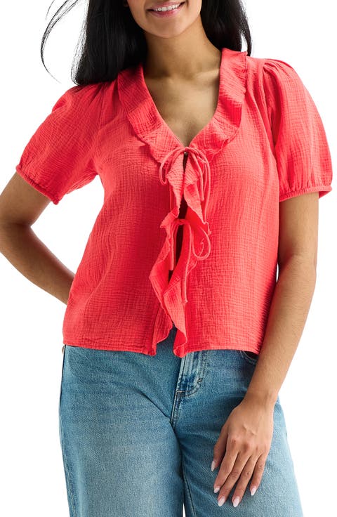 Ruffle Tie Front Cotton Top