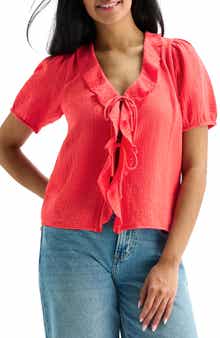 Lucky Brand Ruffle Tie Front Cotton Top