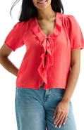 Lucky Brand Ruffle Tie Front Cotton Top