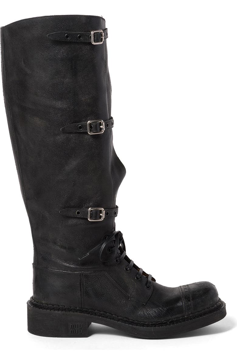 Miu Miu Split Shaft Tall Boot, Alternate, color, Nero
