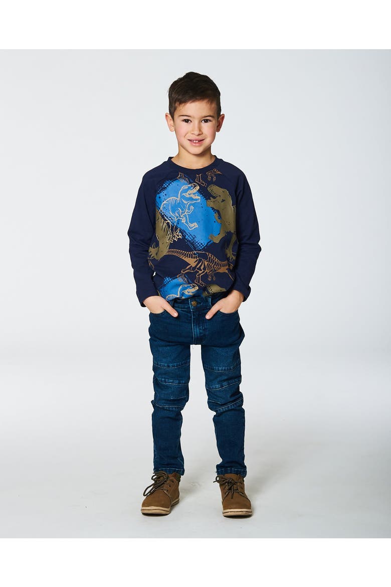 Boy's Raglan T-Shirt With Dinosaure Print Navy, Alternate, color, Peacoat