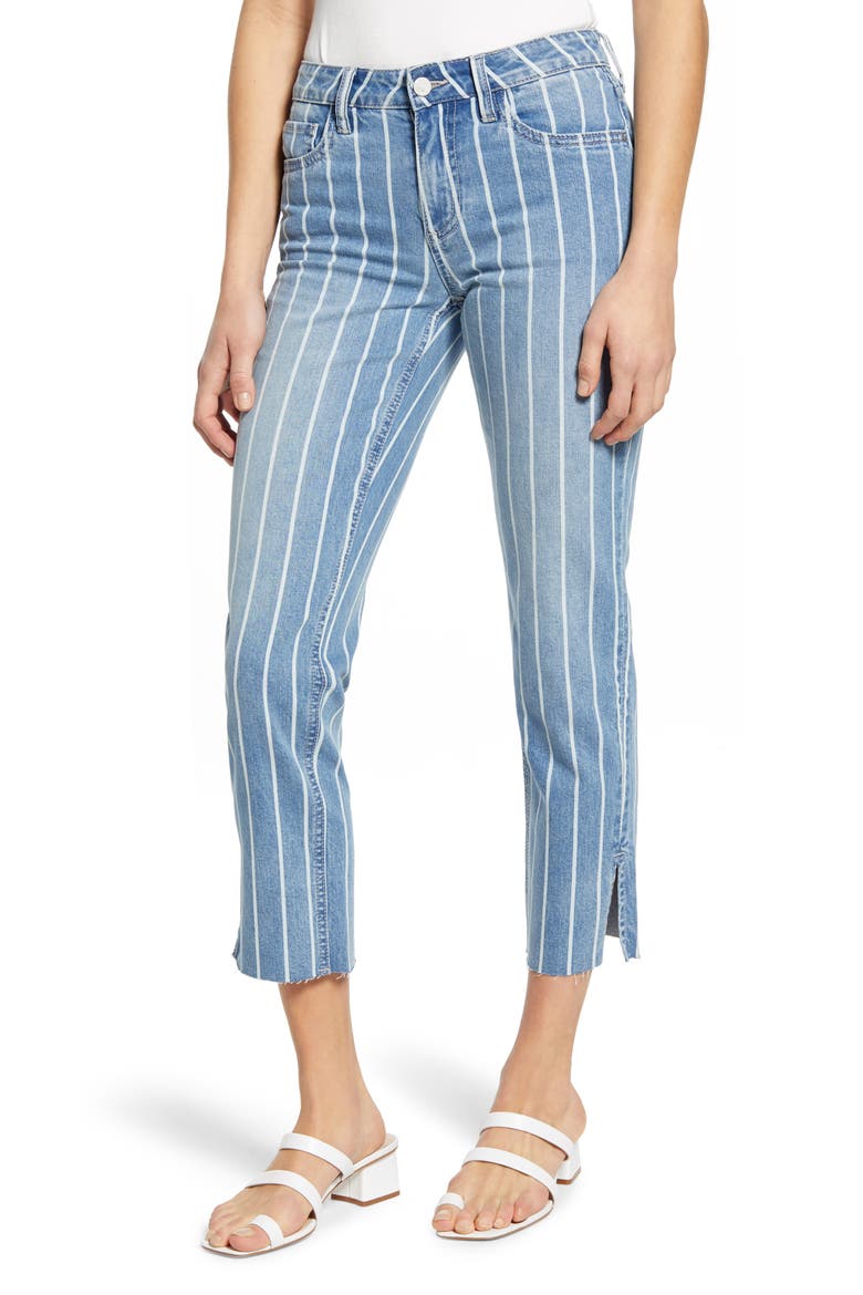 Crop Straight Leg Raw Hem Jeans, Main, color, BLUE STRIPE