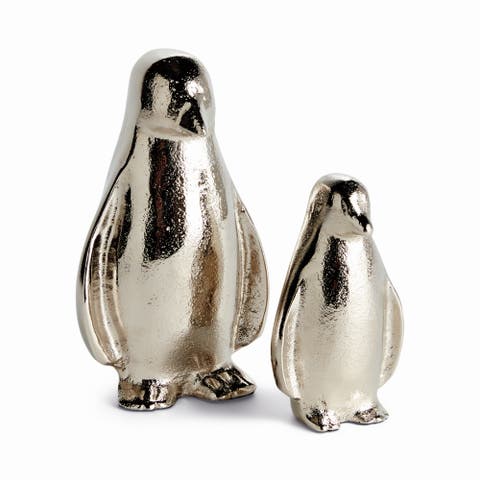 Penguin Pair - Silver Aluminum Sculptures, Set of 2