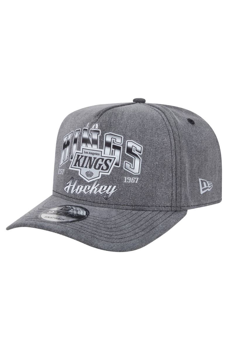 New Era Men's New Era Charcoal Los Angeles Kings Throwback Washed A-Frame Pre-Curved 9FIFTY Snapback Hat, Main, color, Charcoal