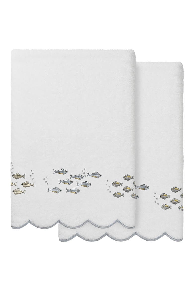 2-Piece Fish School Turkish Cotton Bath Towel Set, Main, color, WHITE/ GRAY
