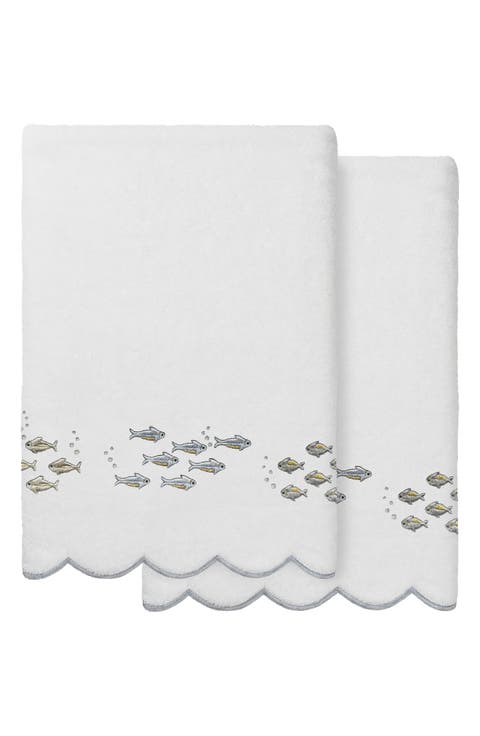 2-Piece Fish School Turkish Cotton Bath Towel Set