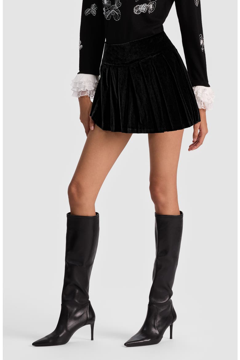 Emilie Pleated Velvet Miniskort, Alternate, color, BLACK