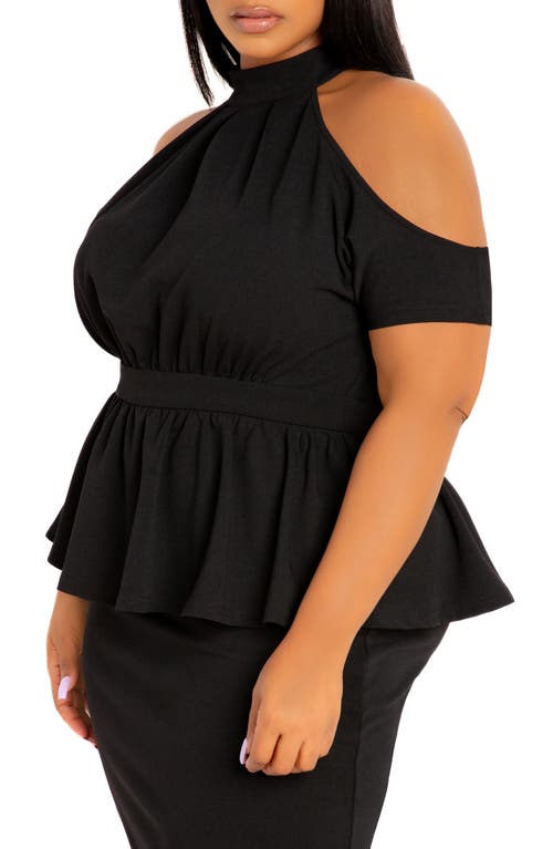 Buxom Couture Plus Size Cut-out Shoulder Peplum Midi Dress In Black