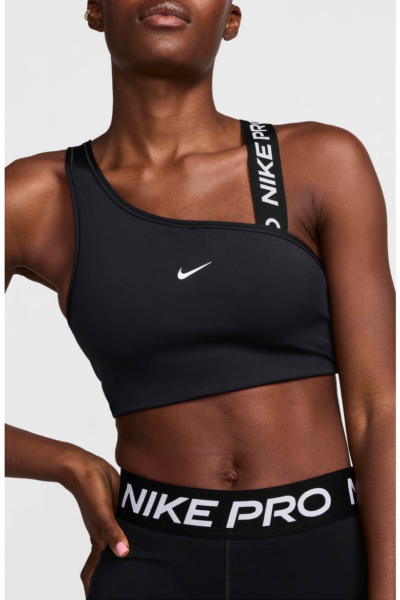 Pro Swoosh Asymmetric Sports Bra, Main, color, BLACK/ WHITE